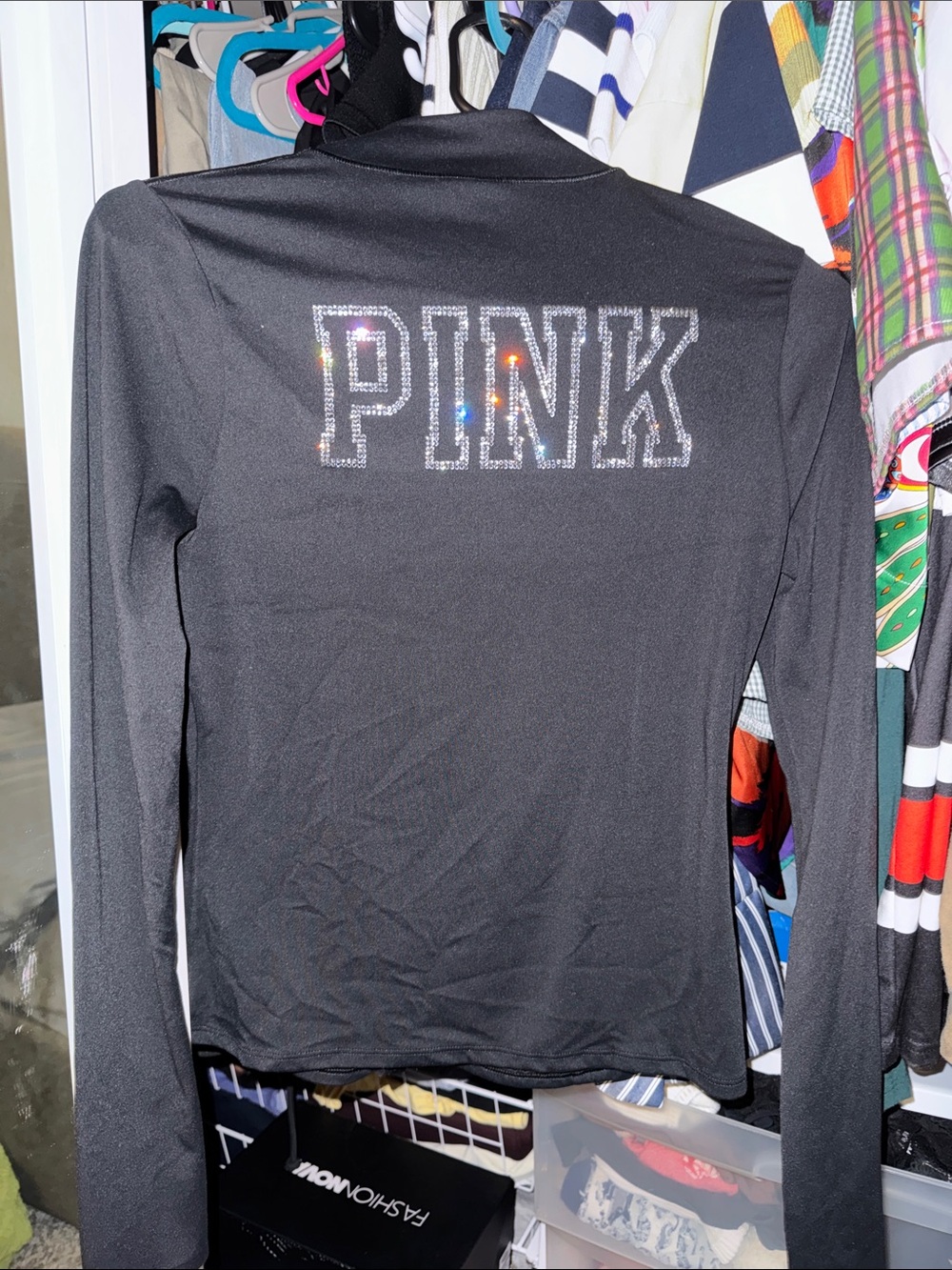 PINK Victoria's Secret Black Long Sleeve Jacket with Rhinestone Logo